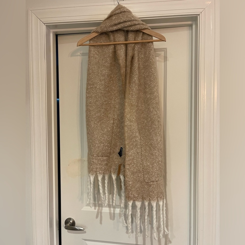 Steve Madden Beige and Ivory Herringbone Scarf